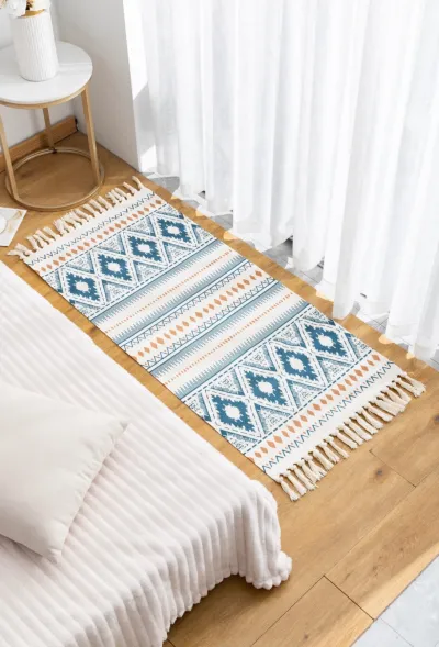 Alfombra Kilim Étnica Azul 60x140 cm