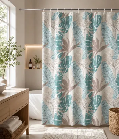 Cortina de Baño Lino Palma Tropical Turquesa 180x180 cm