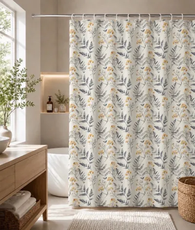Cortina de Baño Lino Flores Silvestres Mostaza 180x180 cm