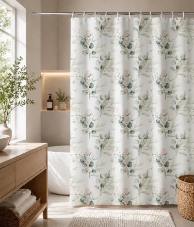 Cortina de Baño Lino Hojas & Flores Pastel 180x180 cm