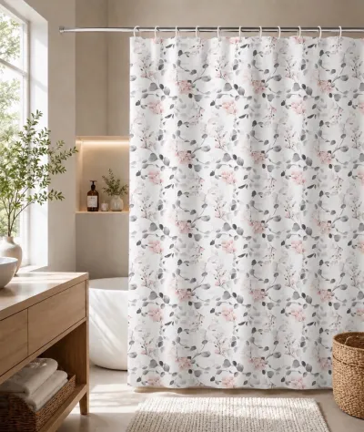 Cortina de Baño Lino Eucalipto Rosado 180x180