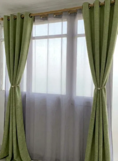 Cortinas Blackout Lino Verde Limón 140x225 cm (Juego 2 Paños) – foto 1