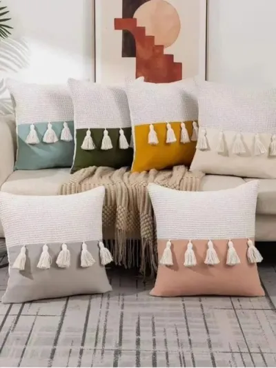 Funda de cojín bicolor beige 45×45 cm – foto 2