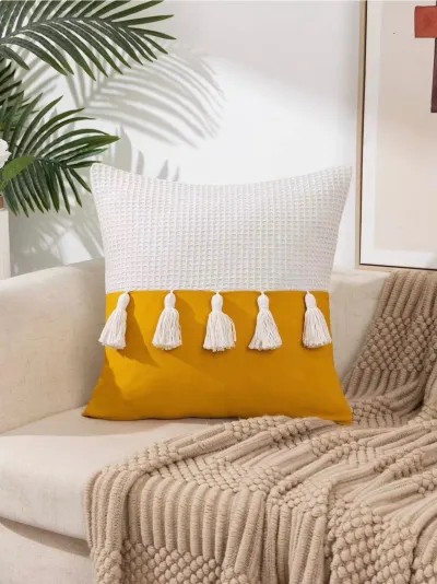 Funda de cojín bicolor mostaza 45×45 cm