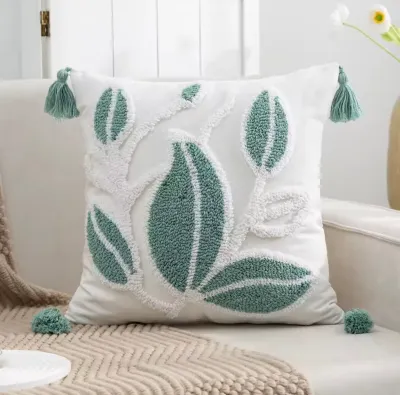 Funda de cojín boho Hojas Botánicas Verde Salvia 45x45 cm