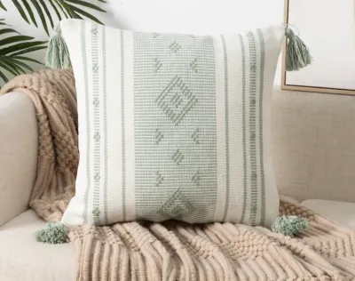 Funda de cojín boho tejido verde menta 45x45 cm