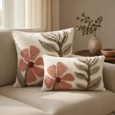 Funda de cojín boho flor rosa botánica – foto 1