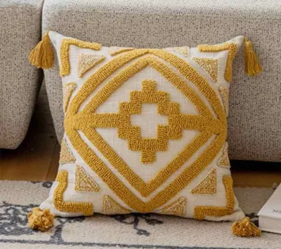 Funda de cojín boho Rombo Étnico Mostaza 45x45 cm