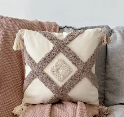 Funda de cojín boho Rombos Cruzados Café 45x45 cm