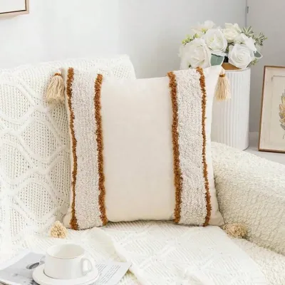 Funda de cojín boho Líneas & Textura Camel 45x45 cm