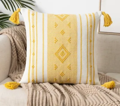 Funda de cojín boho tejido amarillo mostaza 45x45 cm