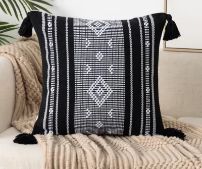 Funda de cojín boho tejido negro 45x45 cm