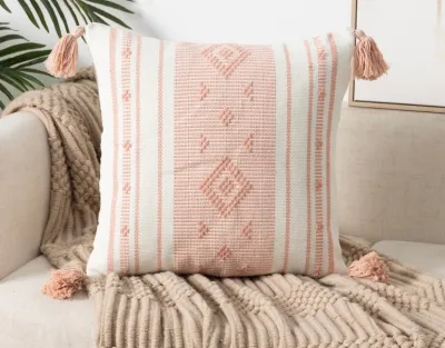 Funda de cojín boho tejido palo rosa 45x45 cm