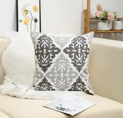Funda de cojín bordada rombos grises 45×45 cm (copia)