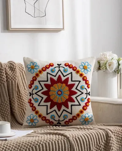 Funda de cojín bordada floral azul 45x45 cm (copia)
