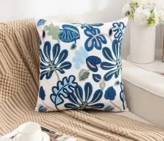 Funda de cojín bordada floral turquesa 45x45 cm (copia)