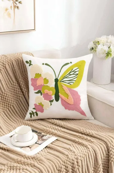 Funda de cojín bordada florcitas rosadas 45x45 cm (copia)