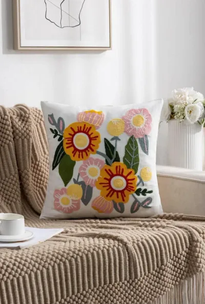 Funda de cojín bordada jardín primavera 45x45 cm (copia)