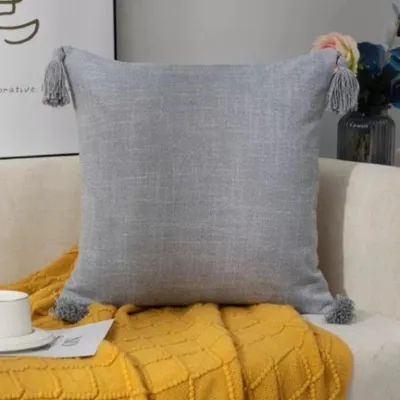 Funda de Cojín Lino Gris con Borlas 45x45 cm