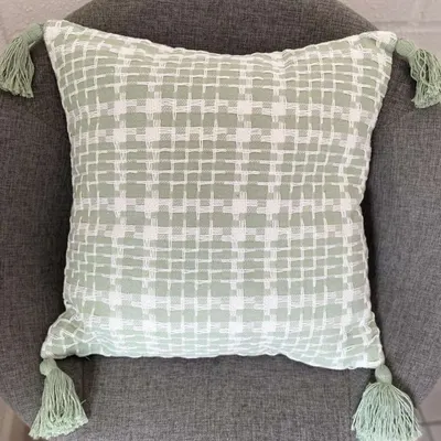 Funda de cojín verde pied de poule – foto 1