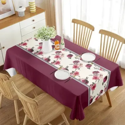 Mantel Antimanchas Floral Burdeo 140x220 cm