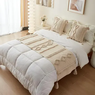 Piecera boho nórdica crudo V2 70×210 cm + 2 fundas 45×45 cm