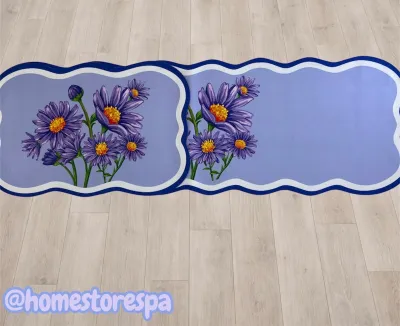 Set 2 Alfombras de Cocina Antideslizantes Flores Violetas – foto 3