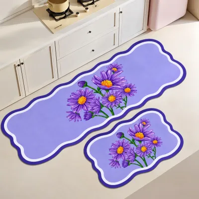 Set 2 Alfombras de Cocina Antideslizantes Flores Violetas – foto 1
