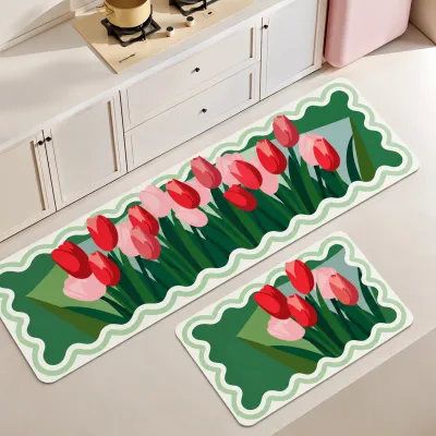Set 2 Alfombras de Cocina Antideslizantes Tulipanes – foto 1