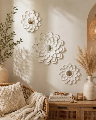 Set de 3 Espejos Decorativos Pared Flor