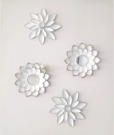 Set de 4 Espejos de Pared Flores Blanco Vintage