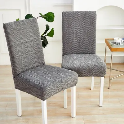 Set de 6 fundas de silla texturizadas hojitas color gris – foto 2