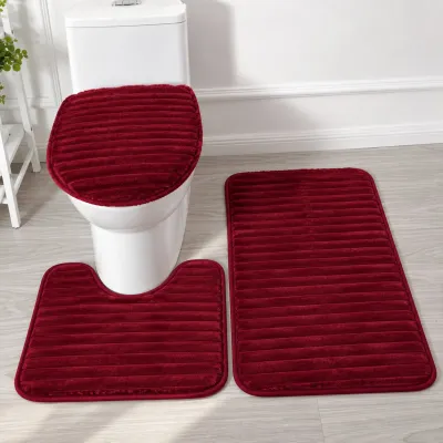 Set de baño antideslizante 3 Piezas textura acanalada color burdeo – foto 1