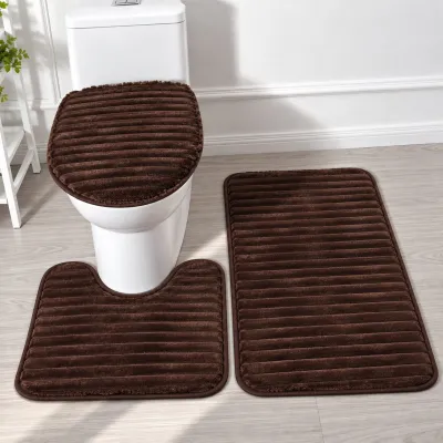 Set de baño antideslizante 3 Piezas textura acanalada color café oscuro – foto 1