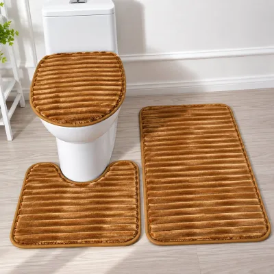 Set de baño antideslizante 3 Piezas textura acanalada color mostaza – foto 1
