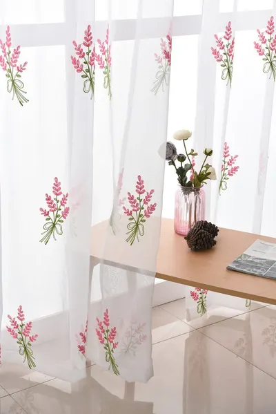 Visillos bordados lavanda rosada (2 paños de 140×230 cm) – foto 1