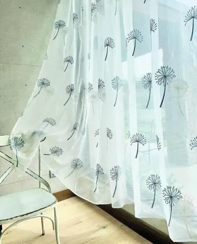 Visillos Lino bordados diente de león (2 paños de 140×230 cm) – foto 2