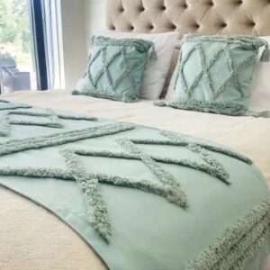 Piecera Boho Nórdica Verde menta 70 x 210 cm + 2 fundas 45 x 45 cm