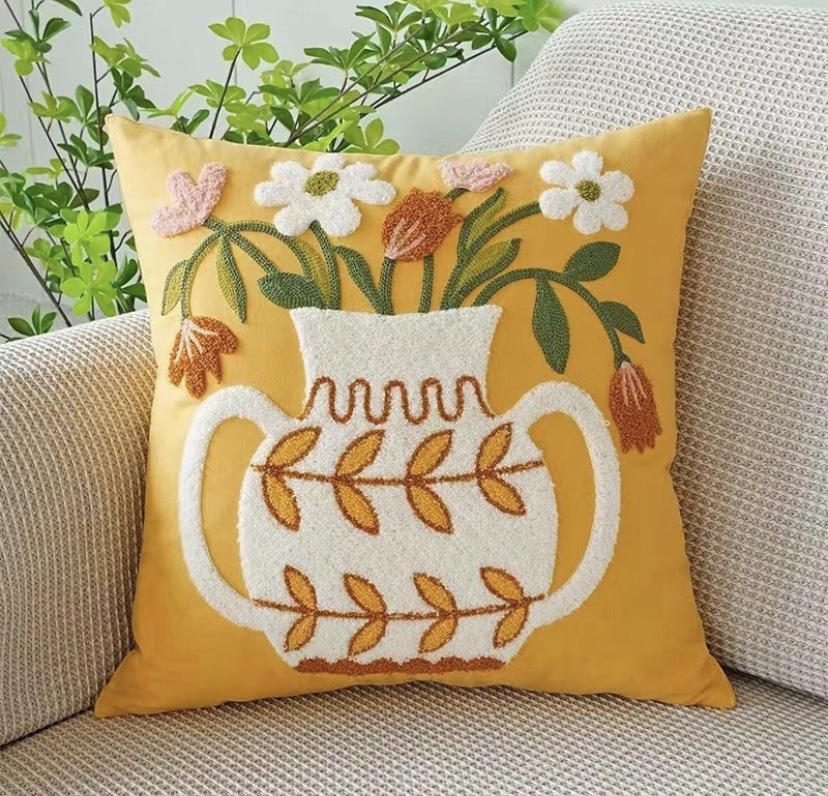 FUNDA DE COJIN BORDADA FLORERO V4 45 x 45 cm
