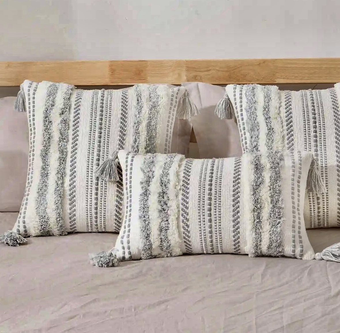 FUNDA DE COJIN BOHO TEJIDO GRIS
