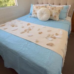 Piecera Boho Hojas Crudo  70 x 210 cm + 2 fundas 45 x 45 cm