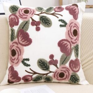 FUNDA DE COJIN BORDADA FLOR ROSA 45 x 45 cm