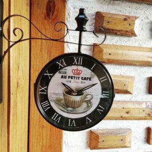 Reloj de metal doble faz au petit café  24 cm diámetro