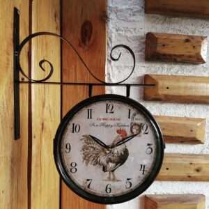Reloj de metal doble faz gallo campo 24 cm diámetro