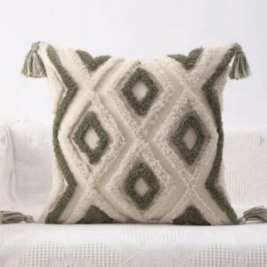 FUNDA DE COJIN BOHO ROMBO VERDE 45 x 45 cm