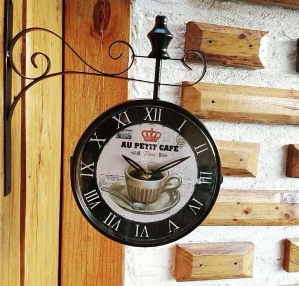 Reloj de metal doble faz au petit café 24 cm diámetro