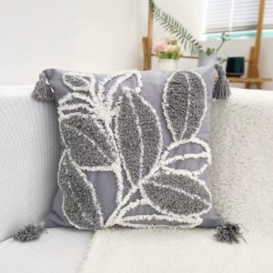 FUNDA DE COJIN BOHO HOJAS GRIS 45 x 45 cm