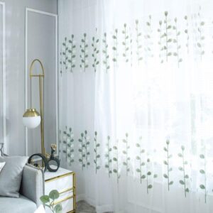 VISILLOS BORDADOS HOJAS VERDES (2 paños de 140 x 230 cm c/u-Argollas metálicas)