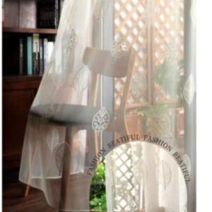VISILLOS BORDADOS HOJAS BLANCAS (2 paños de 140 x 230 cm c/u-Argollas metálicas)