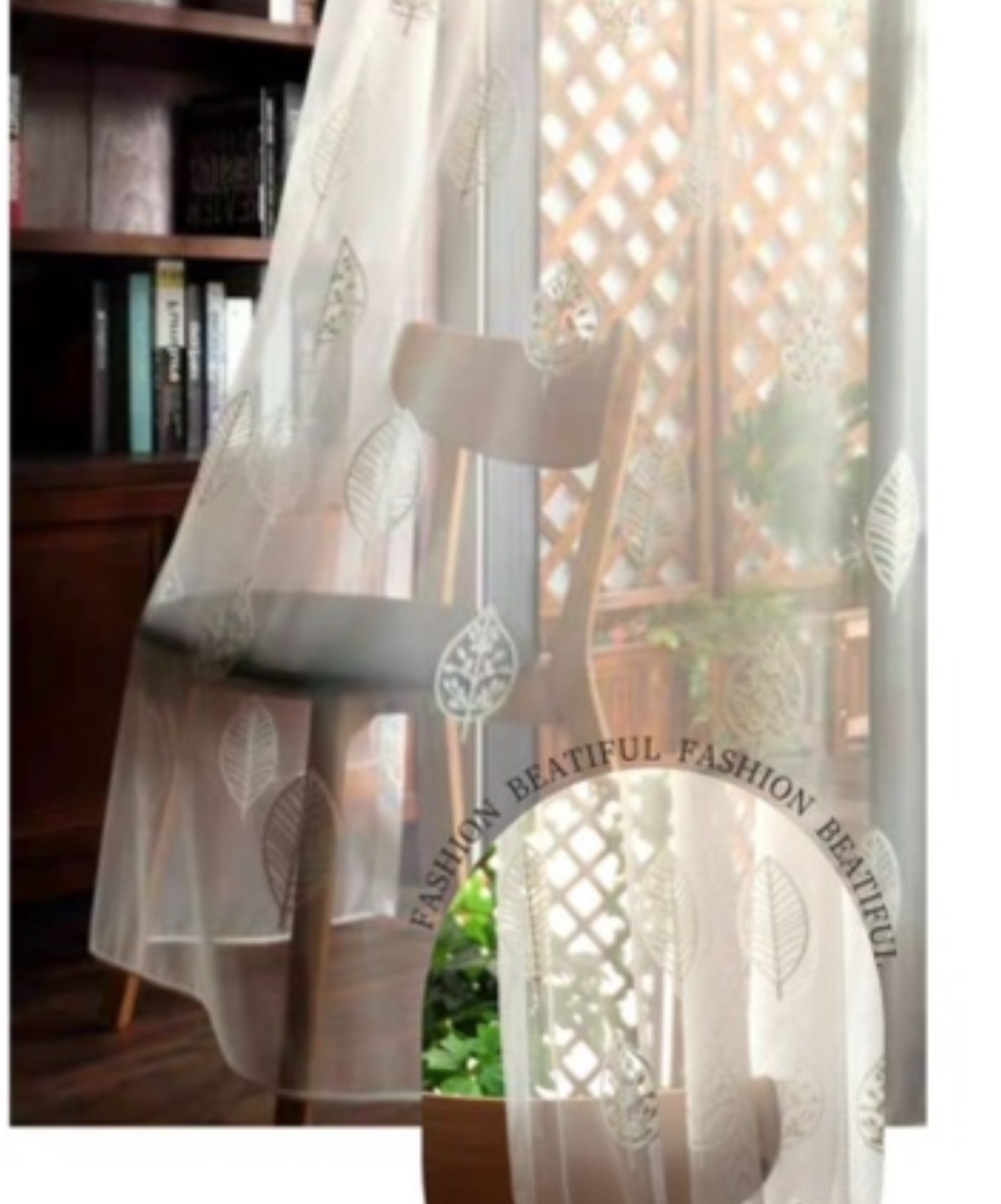 VISILLOS BORDADOS HOJAS BLANCAS (2 paños de 140 x 230 cm c/u-Argollas metálicas)